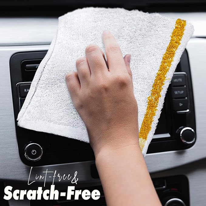 Bar Mops Gold Stripe Pack of 60 Kitchen Towels 16x19 Multi-Purpose for Home, Restaurant and Cleaning White Absorbent Washcloth Dishcloths Sets, Reusable Dish, Cloths Rags