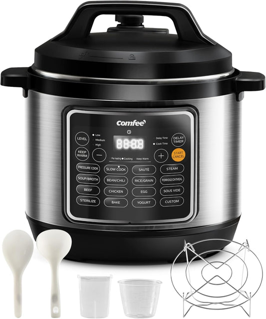 COMFEE’ Pressure Cooker 8 Quart with 16 Cooking Functions, Olla de Presion Non-Stick Pot Yogurt Maker Rice Cooker Slow Cooker Sauté Steamer, Healthy Ceramic Inner Pot