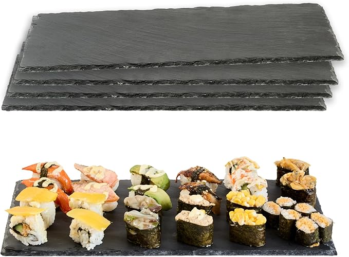 Restaurantware Slate Serving Tray 1 Pack of 15.7" x 7.8" Foam Feet Charcuterie Stone Plate Rustic Edges Freezable Black Serving Display Cheese Boards for Kitchen, Gourmet, Dining, Parties