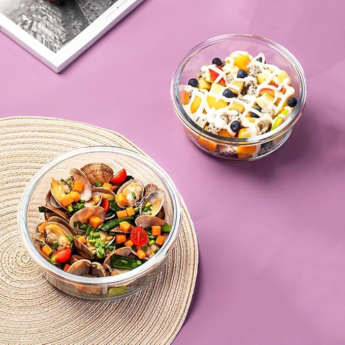 Small Round Glass Food Storage Containers With Lids, 1.5 Cup Round Meal Prep Bowls With Lids BPA-Free, Airtight Small Glass Food Containers for Microwave, Dishwasher, Freezer Safe-（4 pack）
