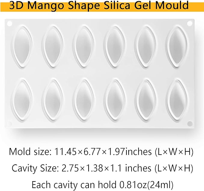 OCPO KITCHEN Quenelle Silicone Mold for Baking Mousse Cake, Fruit French Dessert, Pastry, Chocolate, Pudding, Jelly, Ice Cream, Quenelle Mold (12-Cavity)