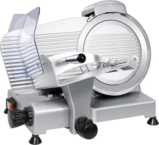 10" Commercial Meat Slicer, 340W, Electric Deli Slicer with Adjustable Thickness, Stainless Steel Blade, Built-in Sharpener, Removable Blade for Easy Cleaning