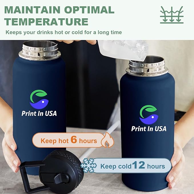 Personalized Custom Print in USA Water Bottle 100Pcs 32oz Stainless Steel Double Wall Coffee Cup with Lid & Straw Insulated Tumbler with Colorful Text Logo Photo