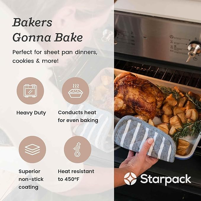 Starpack 'Bakers Gonna Bake' High Performance Nonstick Baking Sheet Pan set of 2 with Wire Rack for baking cookies and more