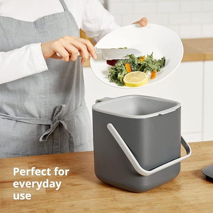 Blue Ginkgo Kitchen Compost Bin [2.6L / 0.69 GAL] – Filter-Free, Odor-Tight Countertop Food Waste Pail with Handles (Made in Korea, White)