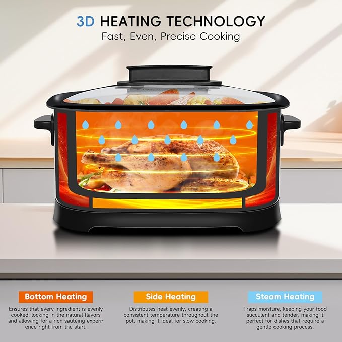 6.5 Quart Multi Cooker 11-in-1, Programmable Slow Cooker With Bake, Sauté, Roast, and Sous Vide functions, 1500W Timer & Temperature Control, Dishwasher Safe Lid & Nonstick Inner Pot