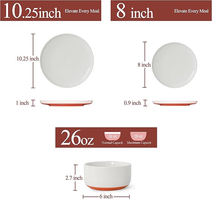 12 Piece Ceramic Dinnerware Set for 4, Modern Minimalist Stoneware Dinner Plates and Bowls, Microwave Safe, Dishwasher Safe, Versatile for All Seasons, Stardust Glaze White