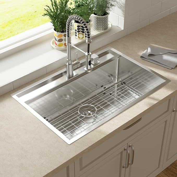 33 Inch Kitchen Sink Drop In - Lordear 33x22 inch Stainless Steel Kitchen Sink Drop-in Topmount 16 Gauge Single Bowl Workstation Kitchen Sinks with Accessories