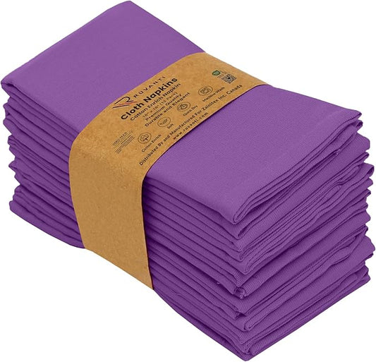 Ruvanti Cloth Napkins Set of 12, 18x18 Inches Napkins Cloth Washable, Soft, Durable, Absorbent, Cotton Blend. Table Dinner Napkins Cloth for Hotel, Lunch, Restaurant, Wedding Events, Parties - Purple