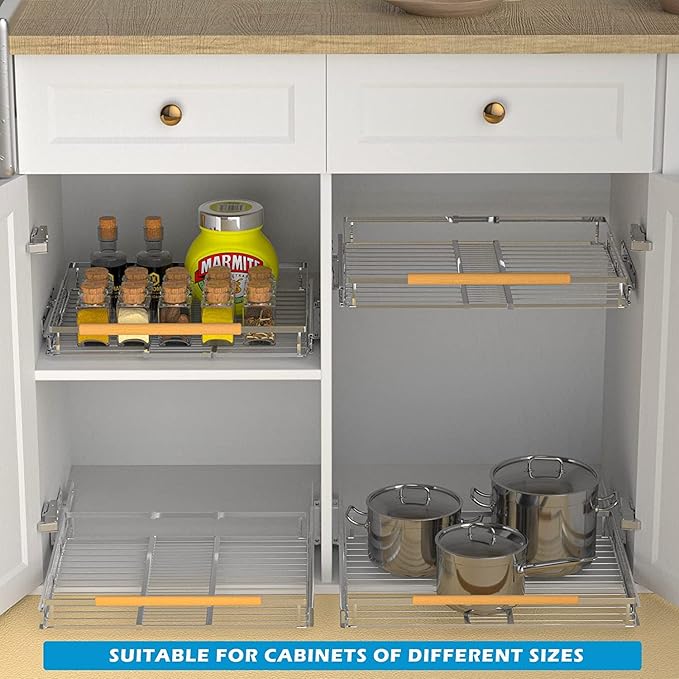 Large Pull Out Cabinet Organizer, Heavy Duty Cabinet Expandable Pull Out Shelves, Slide Out Cabinet Organization Storage, 3 Pack 23.2''-40''W