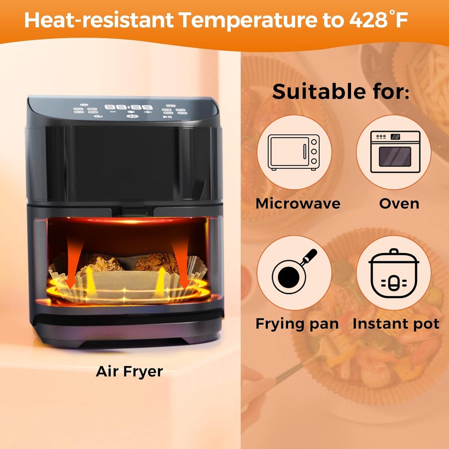 Air Fryer Paper Liner Disposable - 100PCS 6.5 Inch Square Liners for Air Fryer, Grease and Water Proof Non Stick Basket Parchment Paper