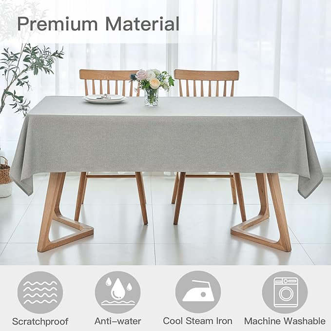 maxmill Square Tablecloth Linen Texture Stain Resistant Waterproof Wrinkle Resistant Washable Soft Table Cloth, Decorative Fabric Table Cover for Dining Room Dinner Party, 52 x 52 Inch, Light Grey
