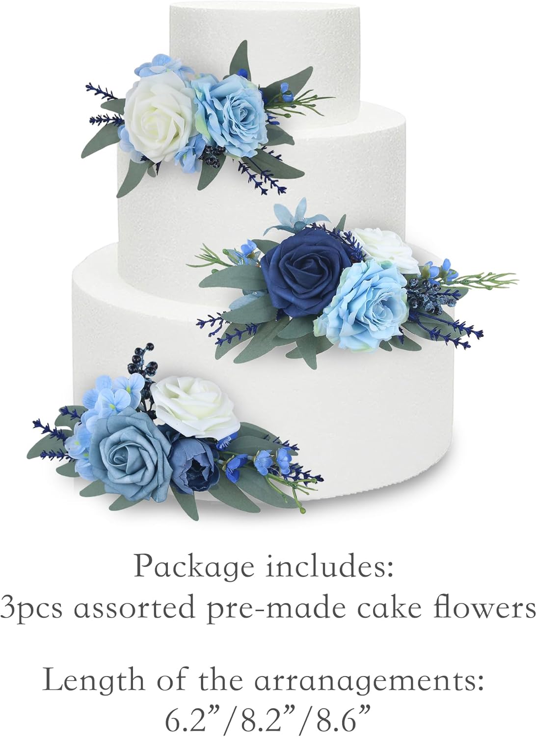 Rinlong 3Pcs Pre-made Cake Flowers Navy Blue Cake Decorations Wedding Cake Decorating Flowers Decor Christening Birthday Baby Shower Baptism Party Cake Toppers