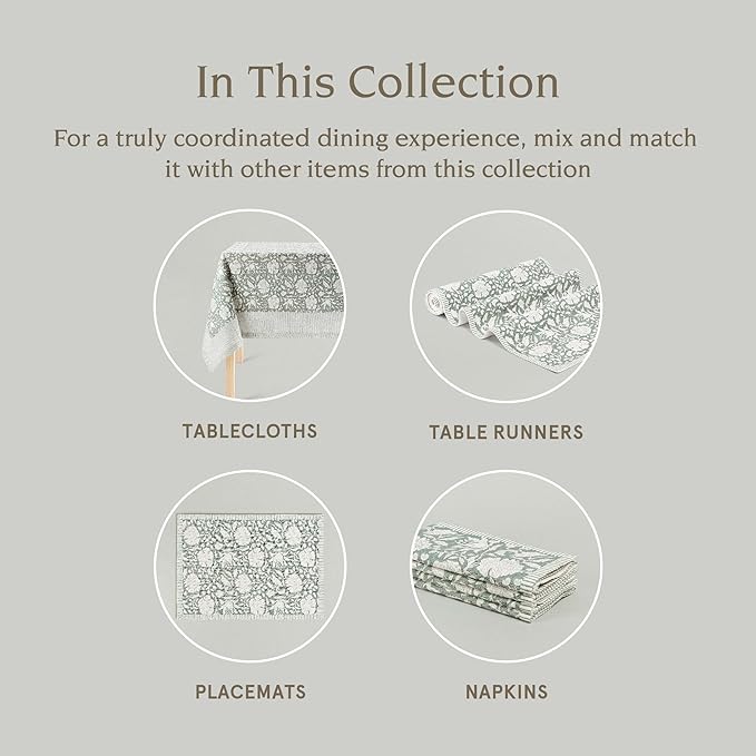 over&back Hand-Screened Tablecloth - Dining Table Cover - Each Tablecloth is Unique - 100% Cotton - Machine Washable - Kitchen and Home Decor - Green Floral - 70x90