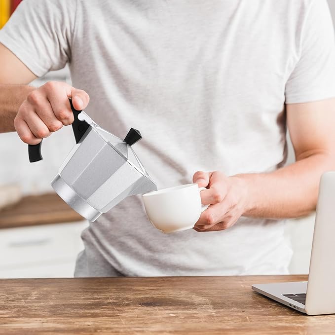 Coffee Pot 6 Cup Electric Espresso Coffee Maker Italian Moka Maker 300ml Portable Aluminum Espresso Machine Cafetera Moka Pot with Detachable Base, Gift for Home Travel(Aluminum Color)