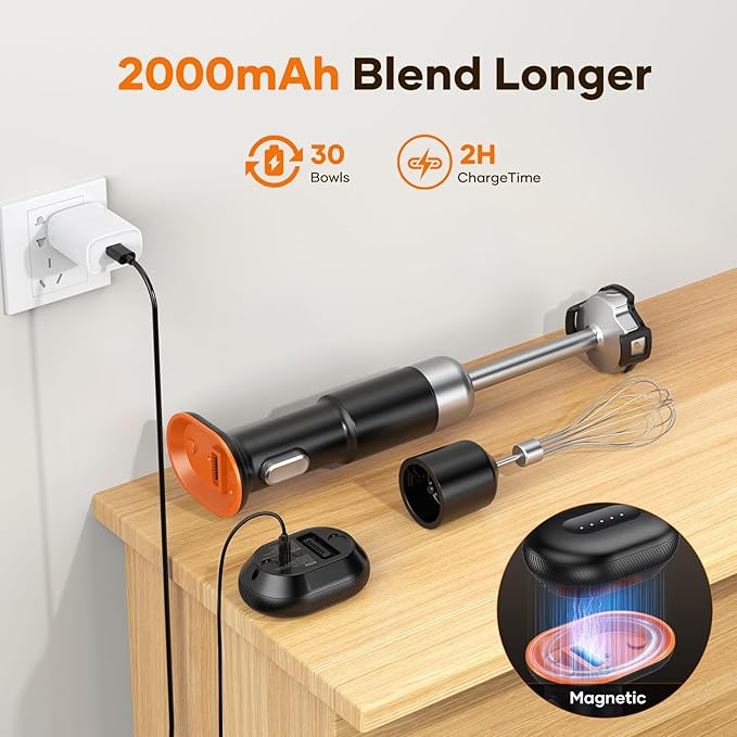 Cordless Stick Immersion Blender 5-in-1, Ritus 13000RPM Soup Blender Rechargeable Handheld Mixer For Baby Food & Smoothies, Variable Speed, Dishwasher-Safe, Mixing Beaker, Chopper, Whisk Milk Frother