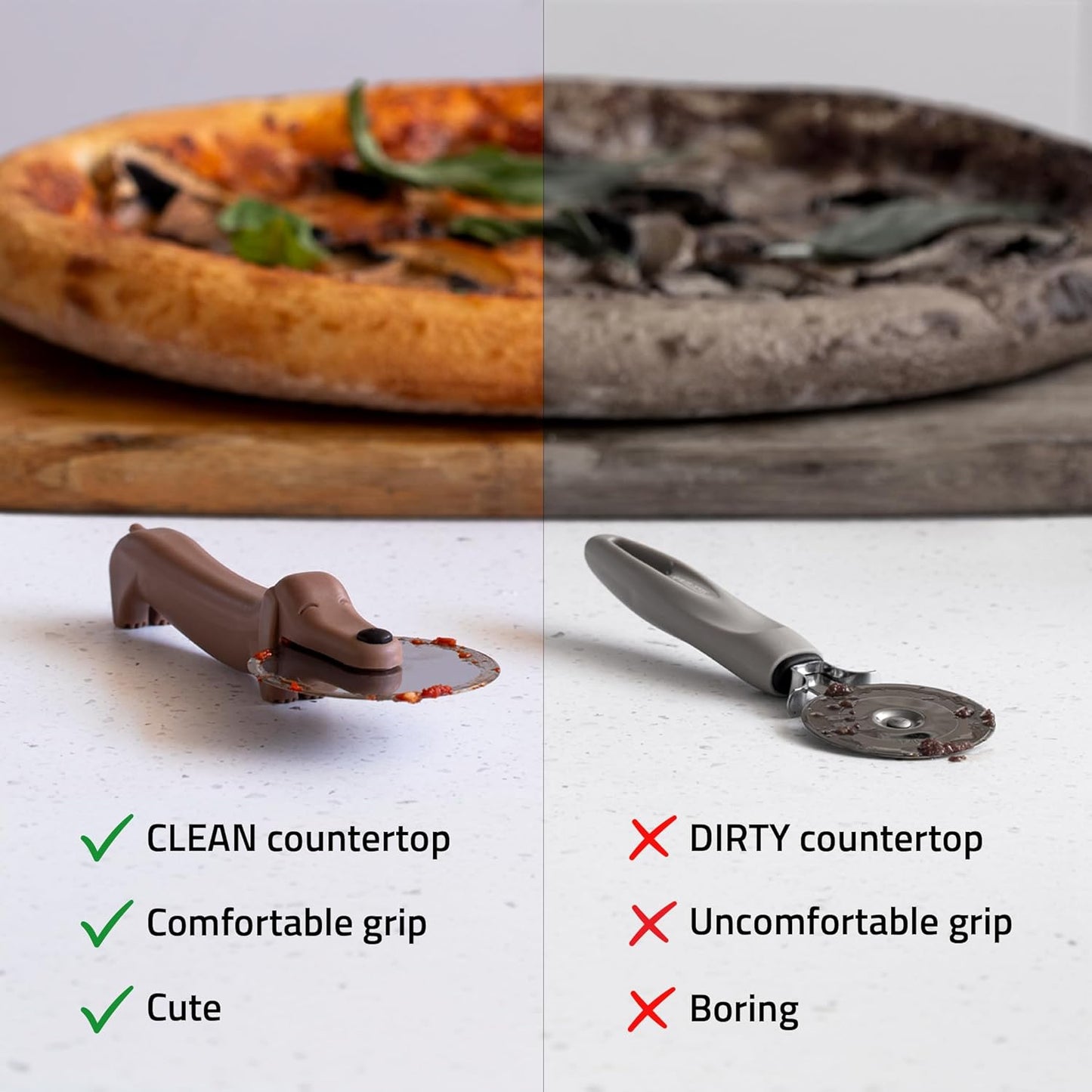 Peleg Design Puperoni Cute Pizza Cutter Wheel – Dog-Shaped Plastic Pizza Cutter Wheel with Stainless Steel Blade & Durable Plastic Handle, Funny Pizza Gifts