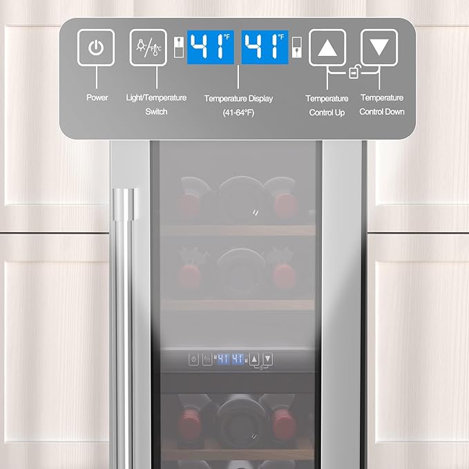 16-Bottle Wine Fridge, 12-Inch Compressor Cooler with Dual Zone, Built-in or Under Counter, 41-64F Digital Touchscreen, Triple-Layer Glass Wine Refrigerator for Home and Office
