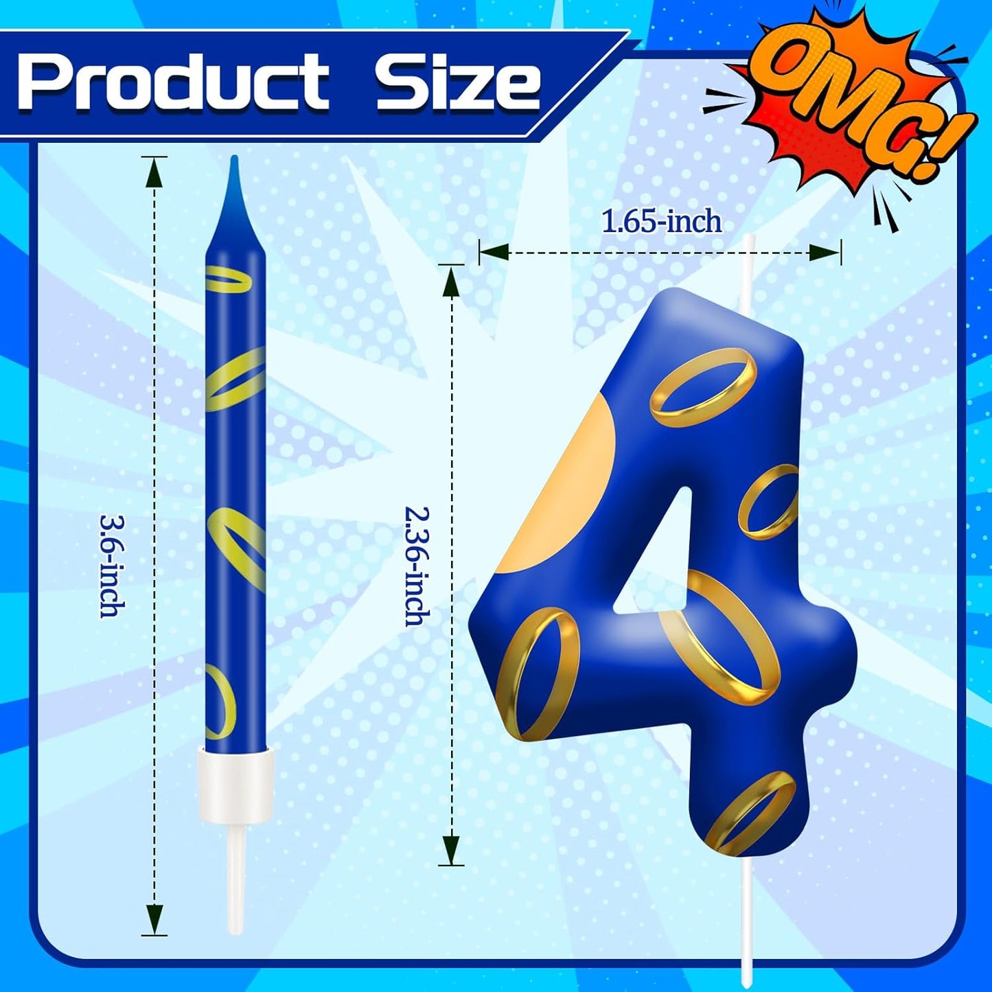 13PCS Birthday Cake Candles Set - Blue and Golden Ring Number Candles with Vibrant Designs for Boys & Girls, Theme Birthday Party Decorations, Cake Toppers for Theme Parties(Number 4)