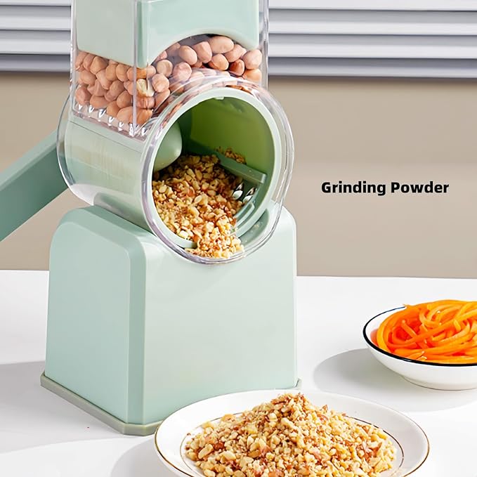 Rotary Cheese Grater with Handle,Replaceable Stainless Blades Cheese Shredder,Multi-Functional Cheese Vegetable Slicer with Storage Box,Easy to Clean Kitchen Gadgets with Storage Box (Green, 5 Blades)