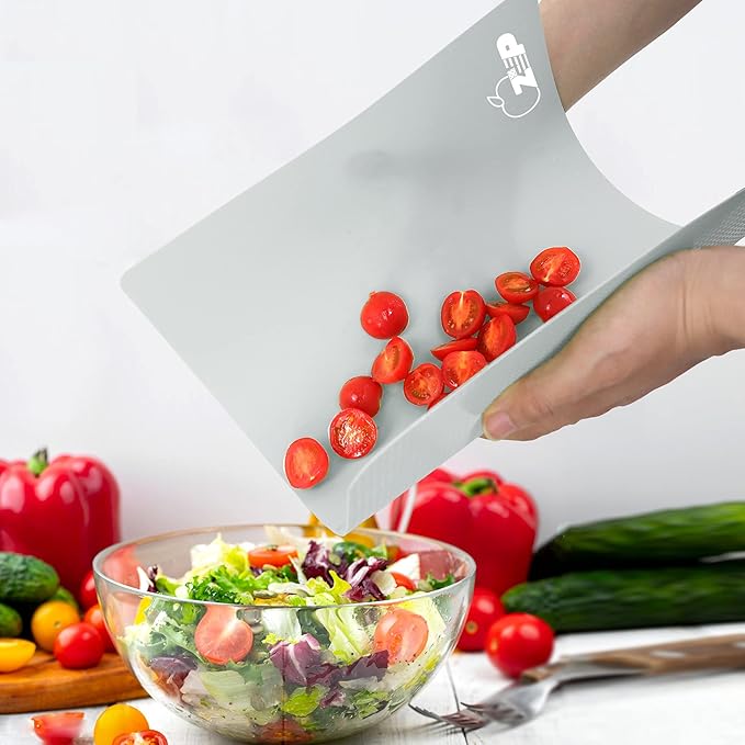 ZVP Plastic Cutting Boards for Kitchen, Flexible Cutting Mats, Gradient Gray Chopping Boards with Food Icon, Non-Slip, Non Porous, BPA Free, Dishwasher Safe
