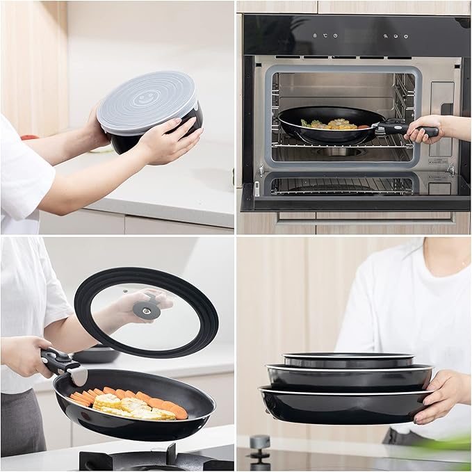 23 Pieces Non-Stick Cookware Set,Stackable Pans and Pots Set with Removable Handles, Space Efficient for RVs and Camping,Oven,Induction,Gas,Electric & Stovetops,Dishwasher Safe