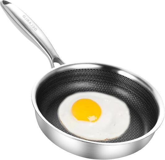 DELARLO Tri-Ply Stainless Steel 5.5 Inch Omelet Pans, Small Frying Pan Compatible with All Cooktops 500℉,Oven Safe Mini Skillet