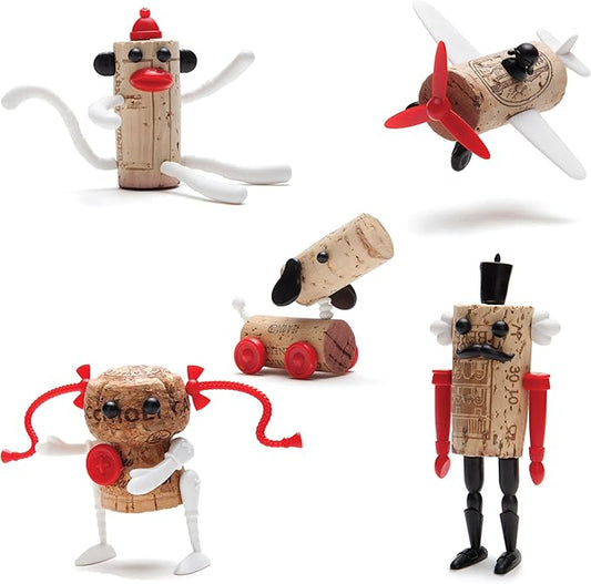 Corkers Classic Wine Accessories by Monkey Business, Collectible Novelty Gift, Pack of 6 Different Figurine Crafting Parts for Corks