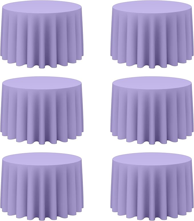 BRILLMAX 6 Pack Lavender Round Tablecloths 108 Inch - Circle Bulk Linen Polyester Fabric Washable Table Cloth Cover for Wedding Reception Banquet Birthday Party Buffet Restaurant
