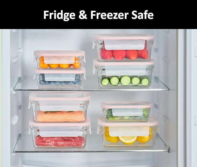 GLASSLOCK Smart 20-Piece Glass Food Storage Set - 100% Airtight & Leakproof, BPA Free lids, Freezer to Oven Safe, Meal Prep