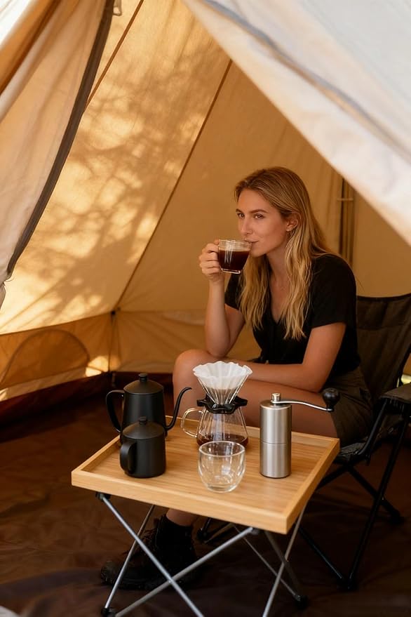 Professional Pour-Over Coffee Kit, 9-Piece Portable Travel Set w/Gooseneck Kettle, Manual Grinder，scale& Accessories, The Ultimate Pour Over Coffee Set