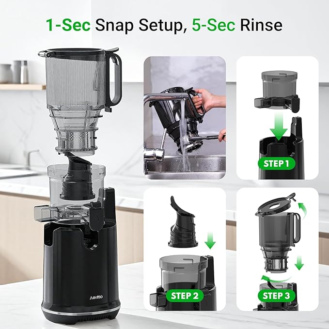 Aeitto Cold Press Juicer with 5.8" Extra Wide Mouth, Juicer Machines, Easy to Clean, Fit Whole Vegetables & Fruits, Professional Slow Masticating Juicers,Self Feeding, High Juice Yield