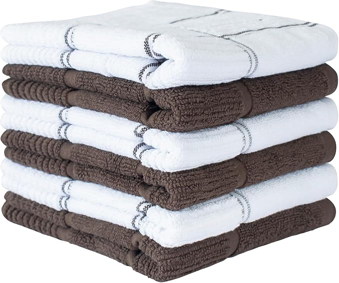 CRAFTSWORTH Kitchen Towels, 15 x 26 Inches, Pack of 6, 400 GSM, 100% Ring Spun Cotton, Beige Combo Windowpane Dish Towels Super Soft and Absorbent, Tea Towels and Bar Towels