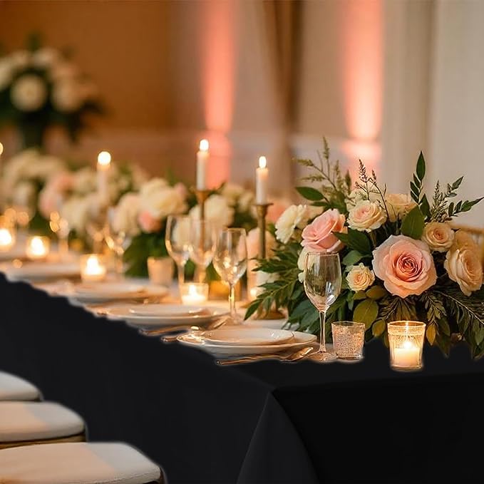 Fitable 8 Pack Table Cloth Rectangle Table: Stain and Wrinkle Resistant Tablecloth Rectangular, Washable Polyester Tablecloths for Wedding Party Dining Banquet Event Catering(Black, 70x108 Inch)