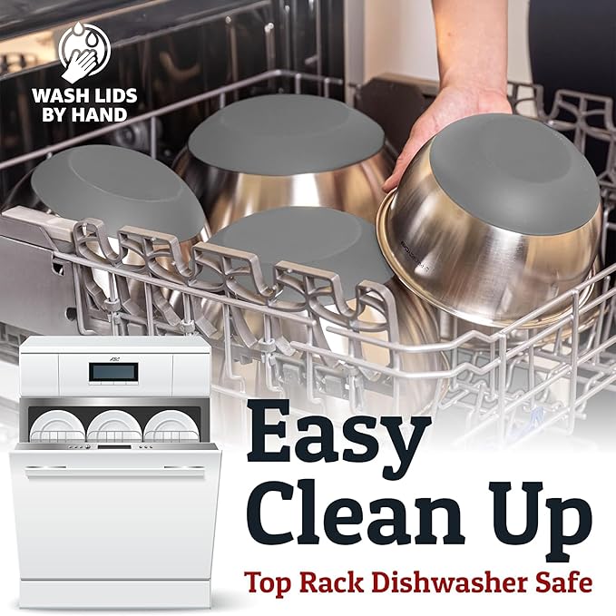 Priority Chef Stainless Steel Mixing Bowls with Lids Set, 3 Grater Attachments, Airtight Lids, Non-Slip Silicone Base Mixing Bowl Set, Large Prep Metal Mixing Bowls for Kitchen, Grey