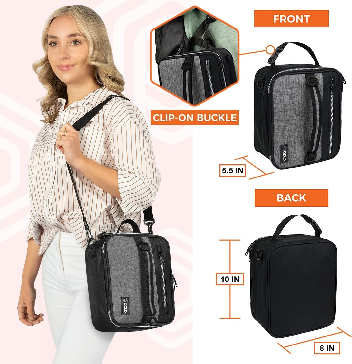 opux Insulated Lunch Box for Men Women Adult, Compact Lunch Bag for Kids Boy Girl Teen, Soft Lunch Cooler Bag for Work School, Leakproof Lunchbox Lunch Pail with Clip-on Buckle, Heather Gray