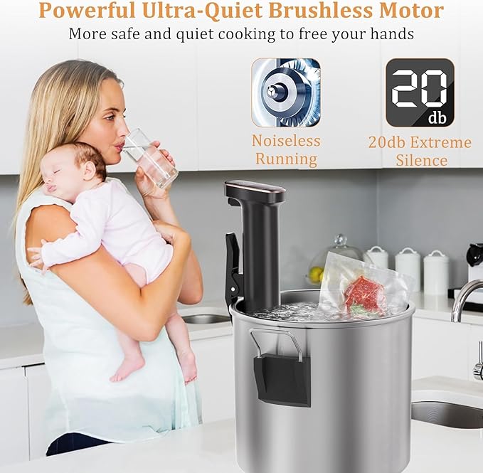 Sous Vide Machine, WiFi APP Recipes Included, Sous Vide Cooker 1100W, Immersion Circulator Precisional Cooker with Accurate Temperature, Ultra Quiet, IPX7 Waterproof, Fast Heating and Time Control