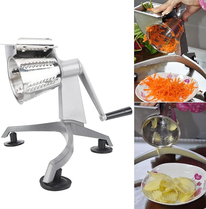 Vegetable Cutter Grater, Roller Type Cheese Chopper, Hand Crank Kitchen Grater, Multi Functional Kitchen Mandoline for Potato, Onion, Cucumber