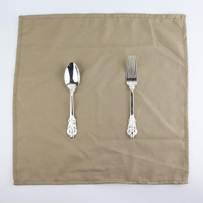 Solid Color Linen Blended Thin Dinner Cloth Napkins - Set of 12 (40 x 40 cm) - for Events & Home Use (Khaki)