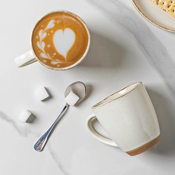 AmorArc 12oz Ceramic Coffee Mugs set of 6, Stylish Coffee Mugs with Rustic Terracotta Underside for Latte/Cappuccino/Milk/Cocoa, Dishwasher&Microwave Safe, Light Beige