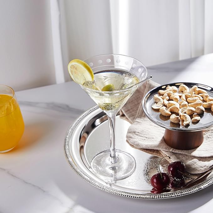 Premium Delight Vintage Cocktail Glasses Set of 4, 9.6 oz – Hand-Blown with Etched Long Stem, Classic Glassware for Weddings, Dinners, and Holiday Gifting (Martini Glasses)