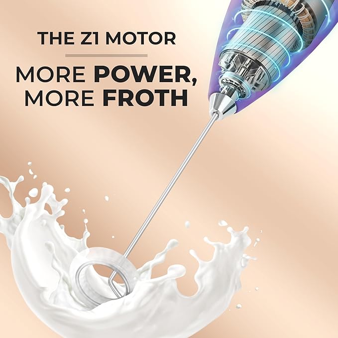 Zulay Kitchen Milk Frother Handheld Electric Whisk with AA Duracell Batteries – Durable Drink Mixer for Coffee, Lattes, Cappuccinos & More - Purple