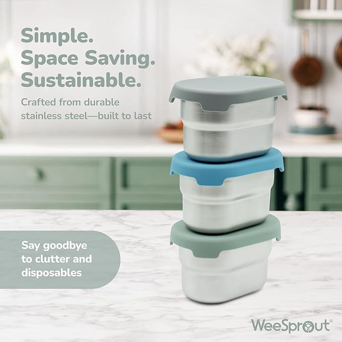 WeeSprout Stainless Steel Dip Containers with Leakproof Silicone Lids - 3 Pack - 2.7 Oz Reusable Snack & Sauce Cups - BPA-Free, Dishwasher & Freezer Safe Bento Box Lunch Boxes & Meal Prep Accessories