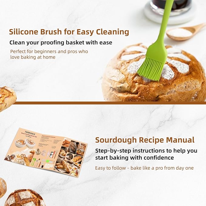 Sourdough Bread Proofing Basket Set, 9" Round & 10" Oval Proofing Baskets with Glass Starter Jar, Dough Whisk, Dough Cutter, Bread Sling & Complete Baking Kit