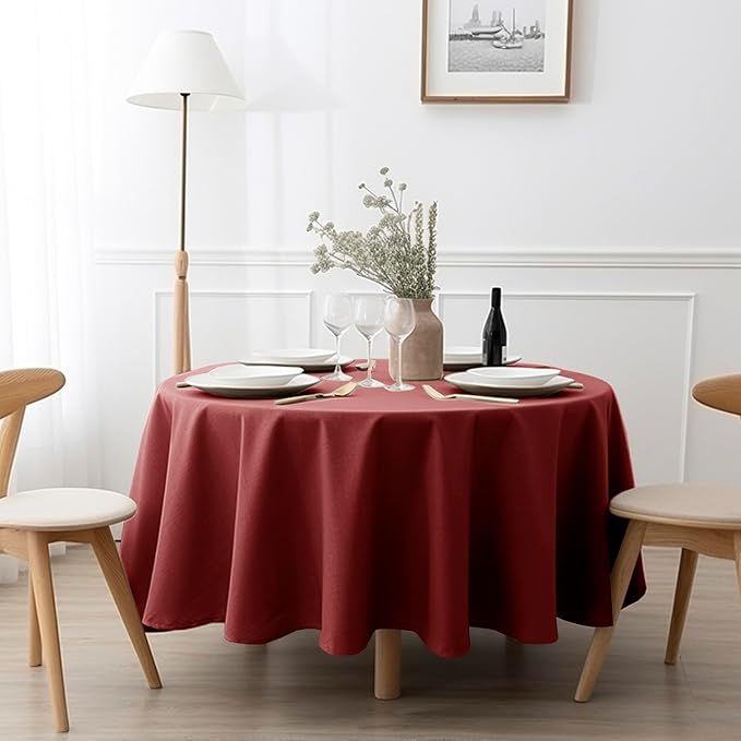 EVERLY 100% Pure Linen Round Tablecloths 90Inch Round Machine Washable Tablecloth for Thanksgiving,Decorative Halloween,Buffet Parties,Picnic,Events,Weddings and Restaurants-Christmas Red