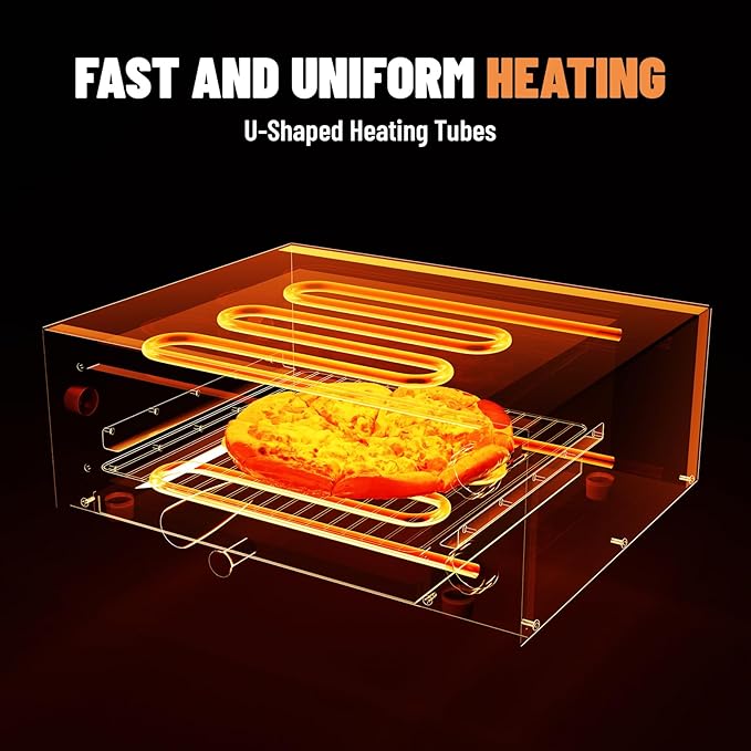 Electric Pizza Oven, 12" Countertop Pizza Oven Indoor with 30 Minute Timer, Stainless Steel Pizza Oven with Handle, Removable Pizza Tray, Commercial Pizza Maker for Restaurant, Home Party