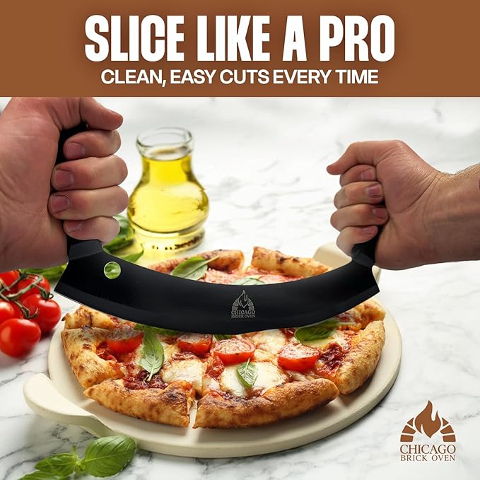 12-Inch Pizza Cutter Rocker Blade – Stainless Steel Mezzaluna Knife with Titanium Coating – Large Professional Pizza Cutter with Protective Cover – Dishwasher Safe