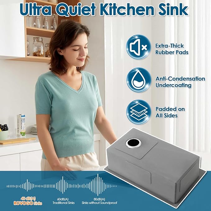 ROVOGO 25x18x9 Drop-in Kitchen Sink Single Bowl with Offset Drain Assembly and Bottom Grid, 304 Stainless Steel Handmade Modern Sink Top Mount with 1 Faucet Hole, Brushed