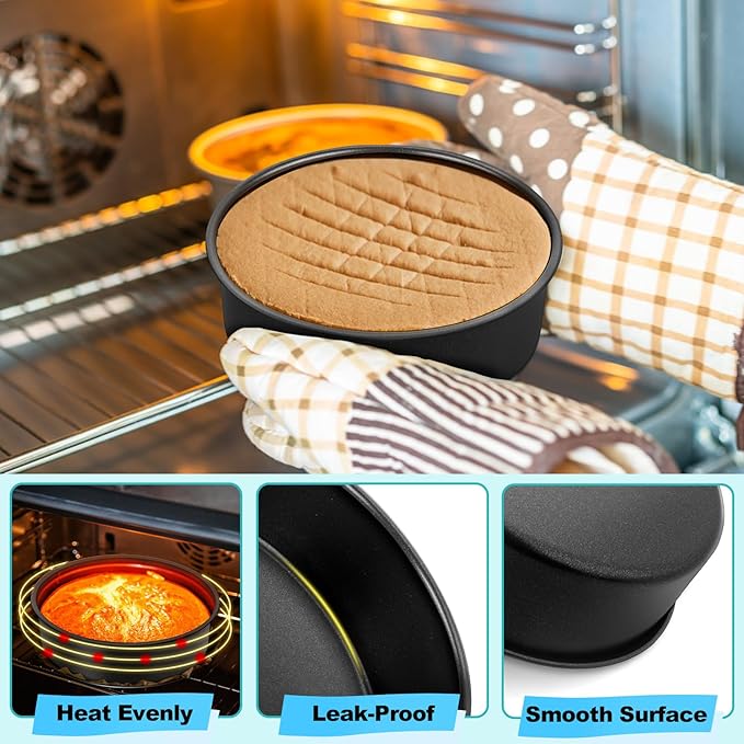 LIANYU 6 Inch Cake Baking Pans Set of 4, Stainless Steel Round Cake Bake Pan Non Stick, Fit in Pot Pressure Cooker Air Fryer, Healthy & Toxic Free, Leak-proof & Dishwasher Safe, Black
