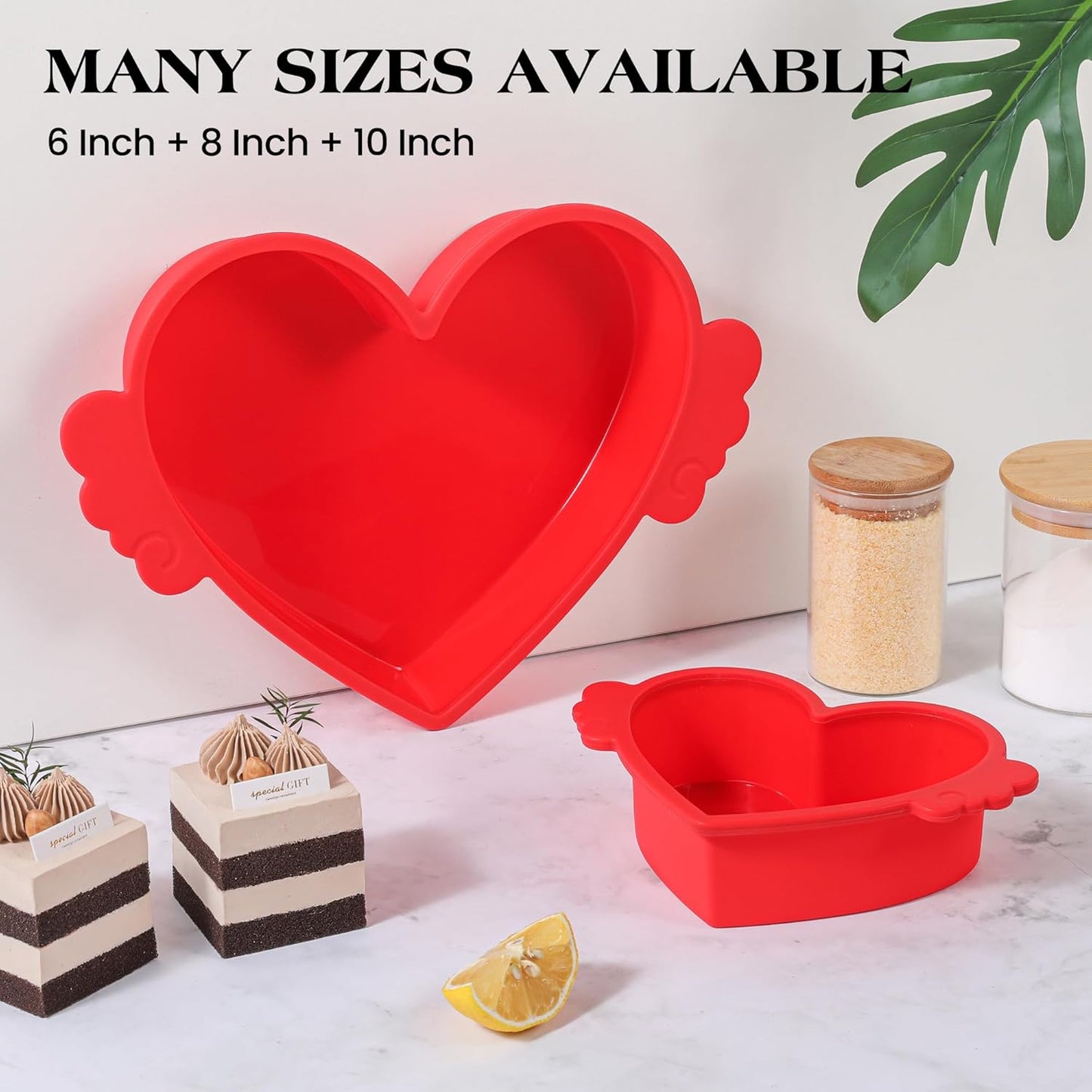 8 Inch Heart Shaped Cake Pans with Metal Reinforced Frame Silicone Heart Cake Pan Nonstick Silicone Molds for Baking Set of 2 (Red)